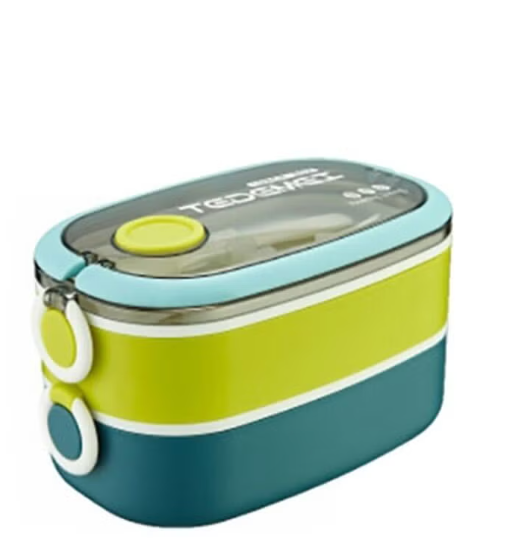 double-layer Lunch Box - green with blue - 1600 ml